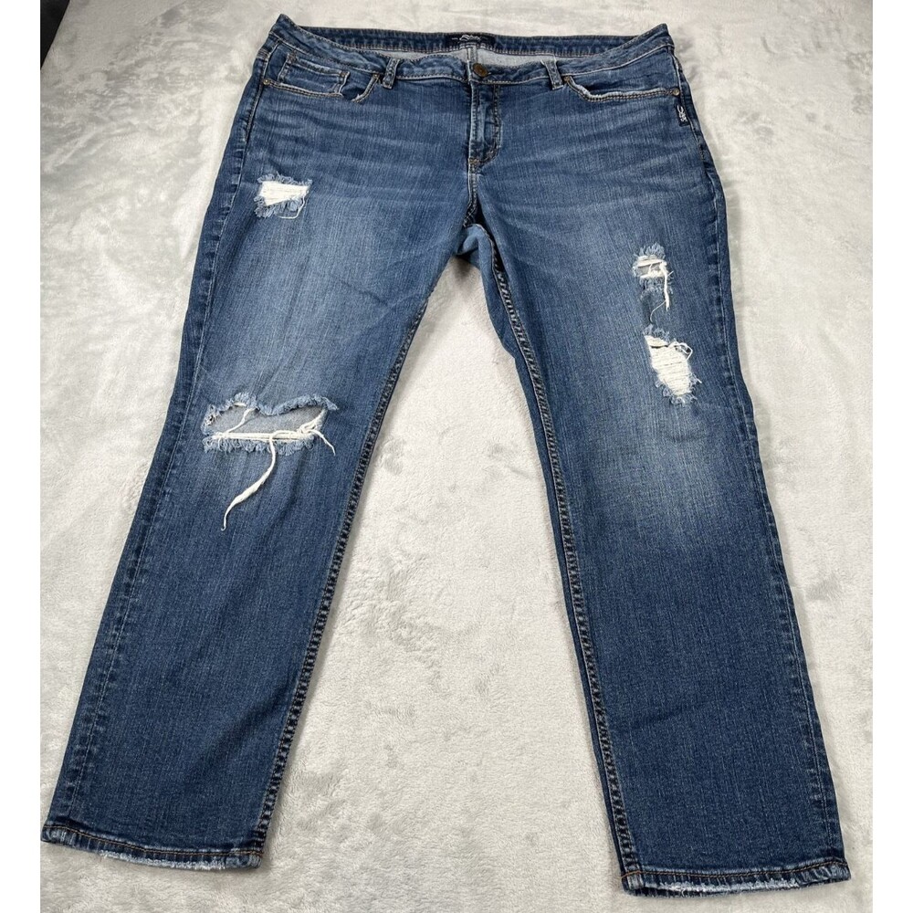 Silver Jeans Co Boyfriend Jeans Womens 18 Blue Distressed Midrise Stretch